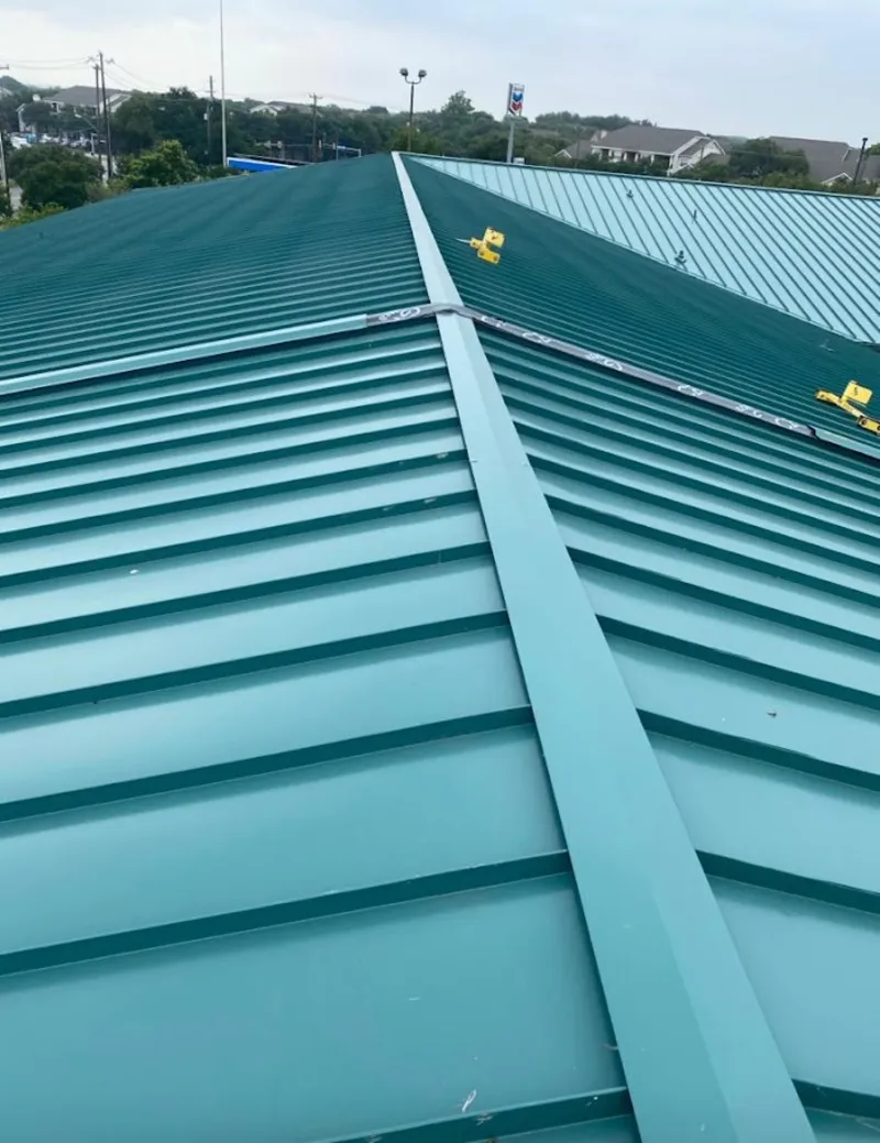 Green commercial metal roof ridge and valley for Metal Roof Repair in Highland Lakes